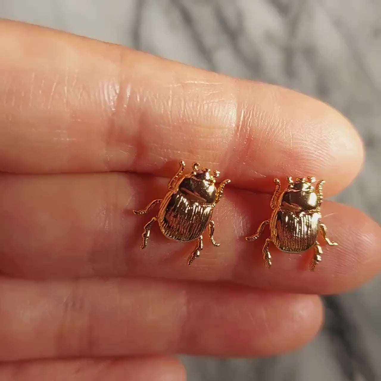 SCARAB Gold Egyptian Beetle Stud Earrings