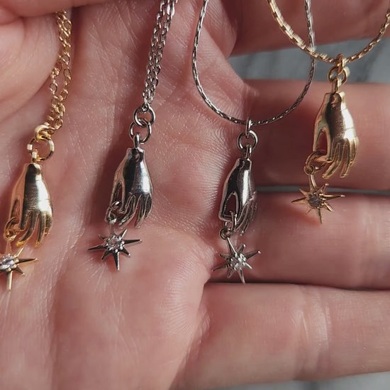 Dainty Gold/Silver Tarot Hand and Star Necklace