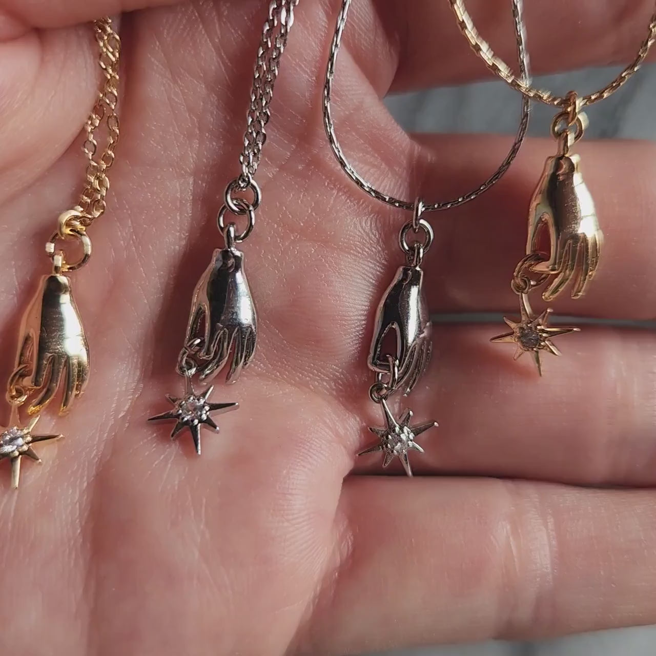 Dainty Gold/Silver Tarot Hand and Star Necklace