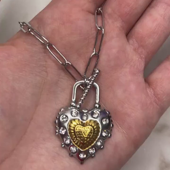Heart Lock Gold and Silver Toggle Necklace
