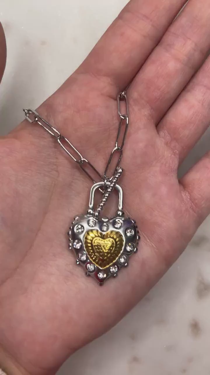 Heart Lock Gold and Silver Toggle Necklace
