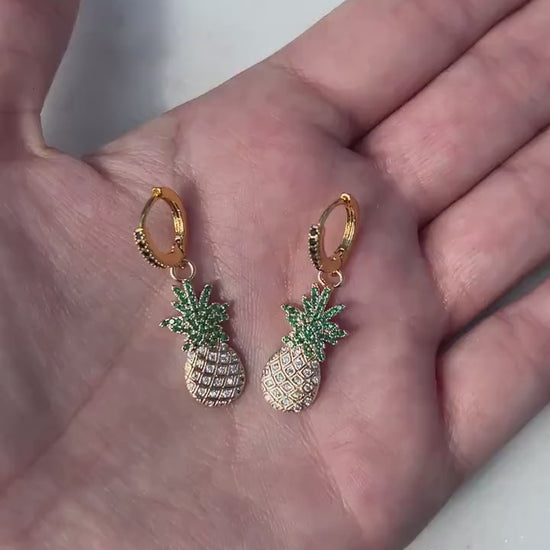 Dainty Pineapple Fruit Huggie Hoop Earrings
