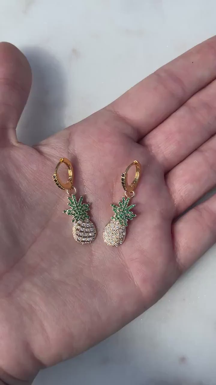 Dainty Pineapple Fruit Huggie Hoop Earrings