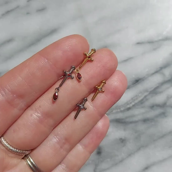 Tiny Sword Flat Back Piercing / Screw on Stud / Blood Drop / Tragus/ Conch/ Helix Piercing in Gold/ Silver