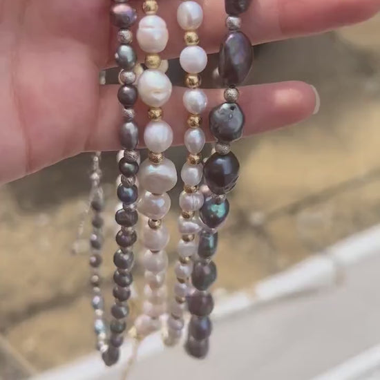 Freshwater Pearl Choker Necklace, 18k Gold Plated Beads, Vintage Baroque Style