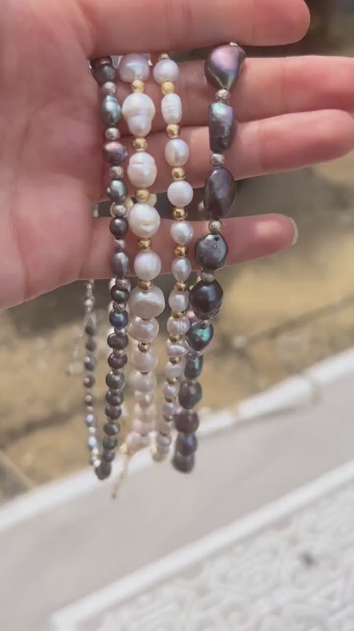 Freshwater Pearl Choker Necklace, 18k Gold Plated Beads, Vintage Baroque Style
