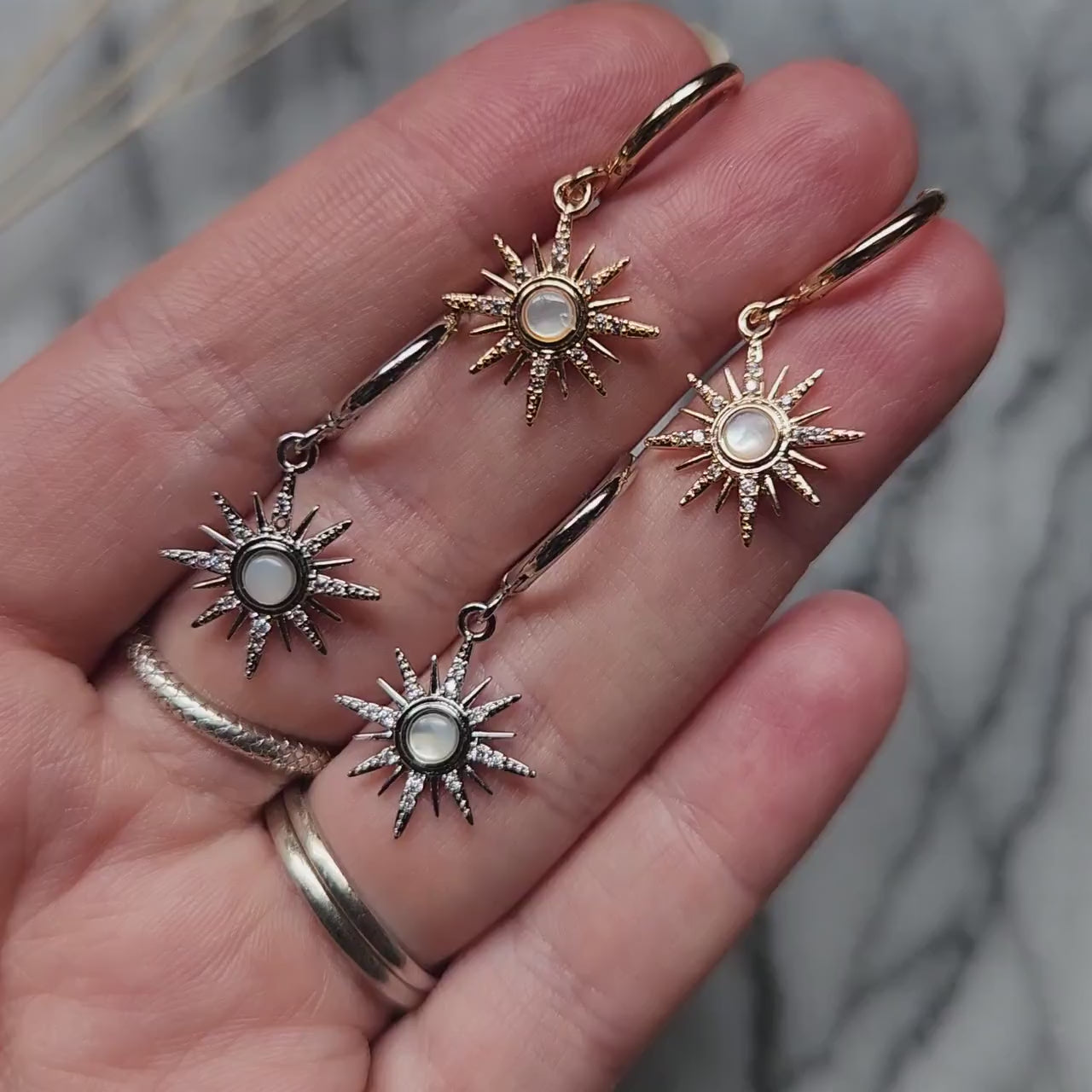 SOLE - Gold / Silver Mother of Pearl Sun Huggies / Hoops