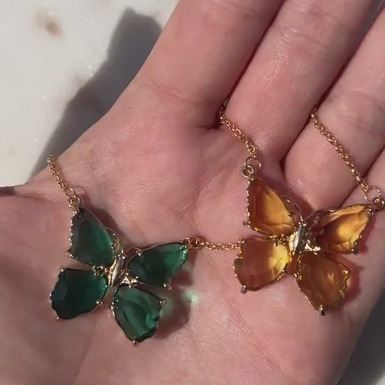 Green/Yellow Crystal Butterfly Y2K Necklace