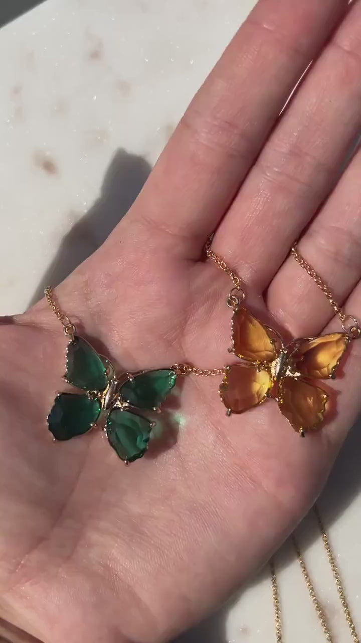 Green/Yellow Crystal Butterfly Y2K Necklace