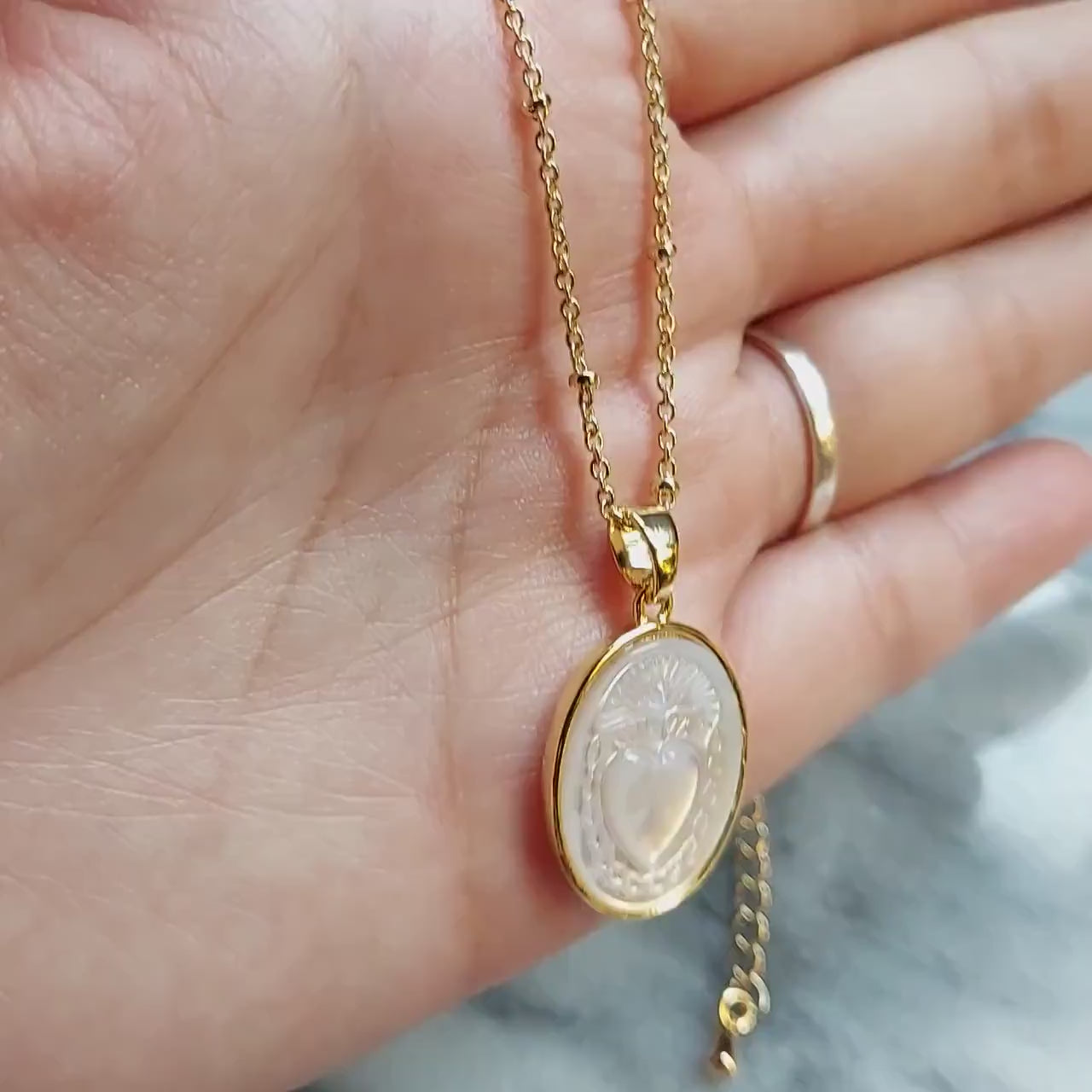 Sacred Heart Mother of Pearl Dainty Necklace