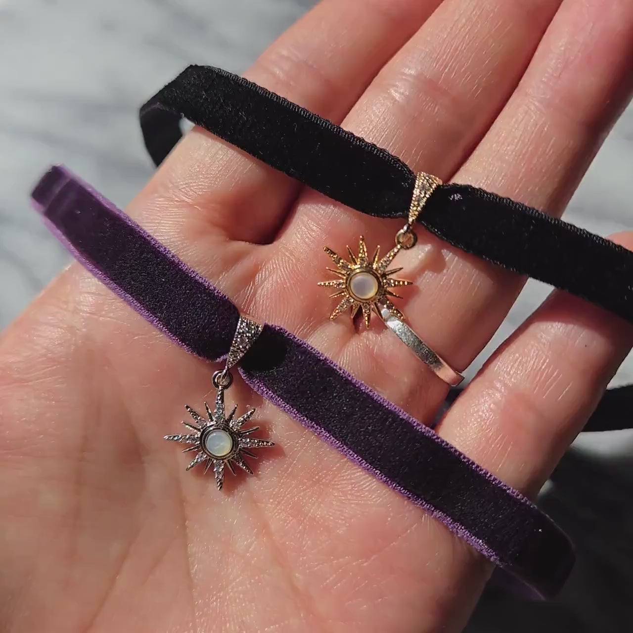 Sun Black/Purple Stretch Velvet Choker / Gold Silver Choker