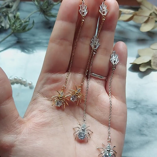 ARAGOG Gold/Silver Spider Dainty Chain Drop Earrings