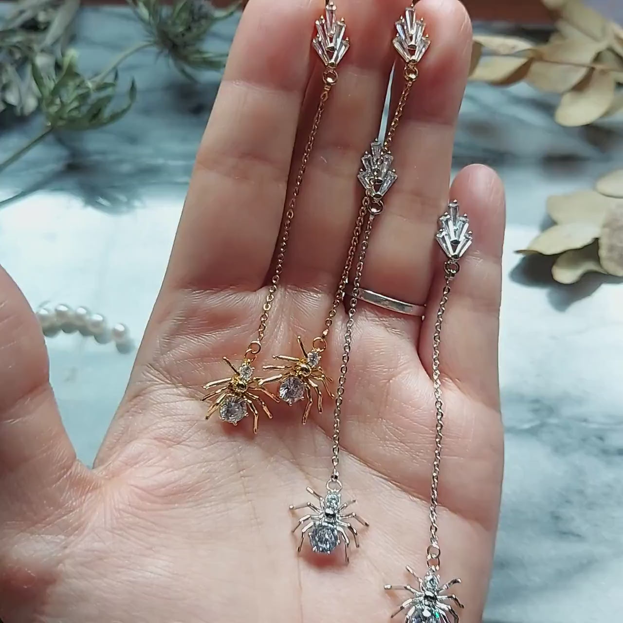 ARAGOG Gold/Silver Spider Dainty Chain Drop Earrings
