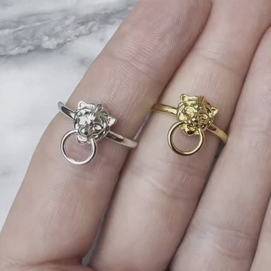 Victorian Style Lion Knocker Ring in Silver / Gold