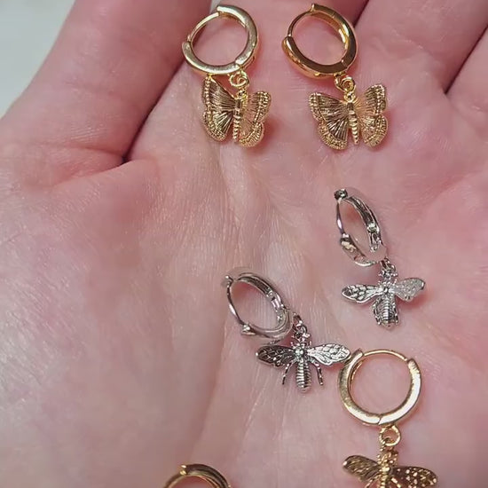BUMBLE Gold/silver Bee/Butterfly Mix & Match Mini Hoop/Huggie Earrings