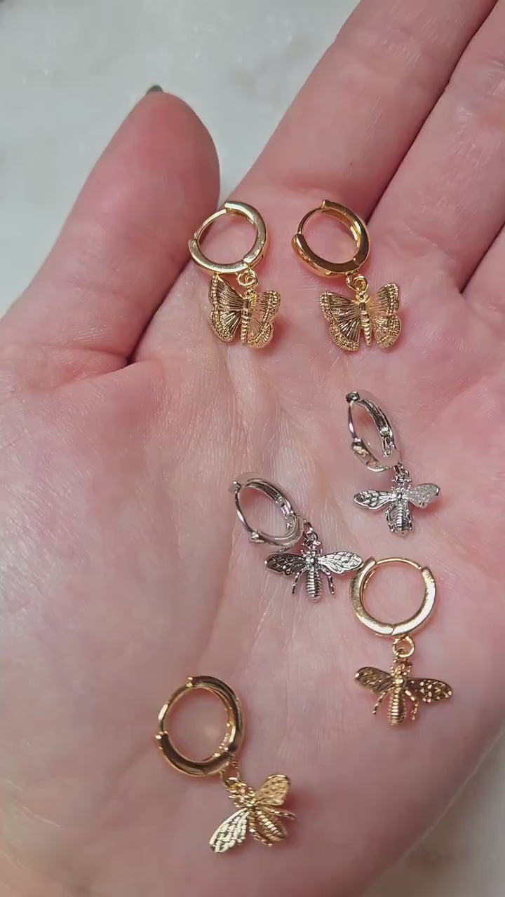 BUMBLE Gold/silver Bee/Butterfly Mix & Match Mini Hoop/Huggie Earrings