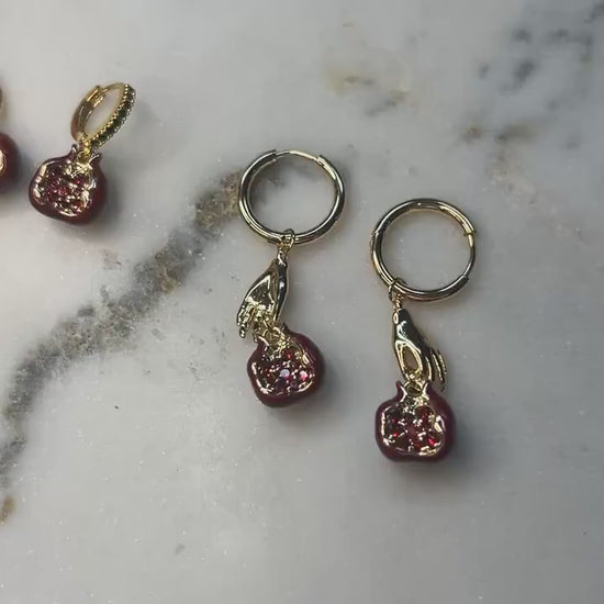 Persephone Crimson Pomegranate 18k Gold Plated huggies