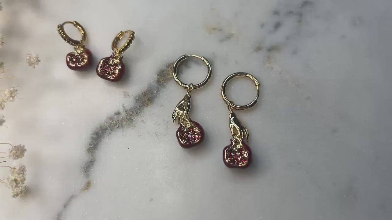 Persephone Crimson Pomegranate 18k Gold Plated huggies