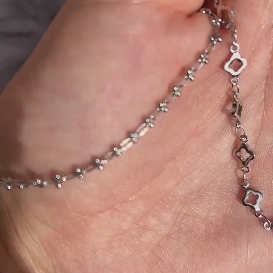 Silver Layering Necklaces Shell/Small frill/clover