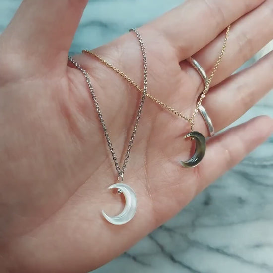 Silver and Gold Pearlescent Moon Necklace