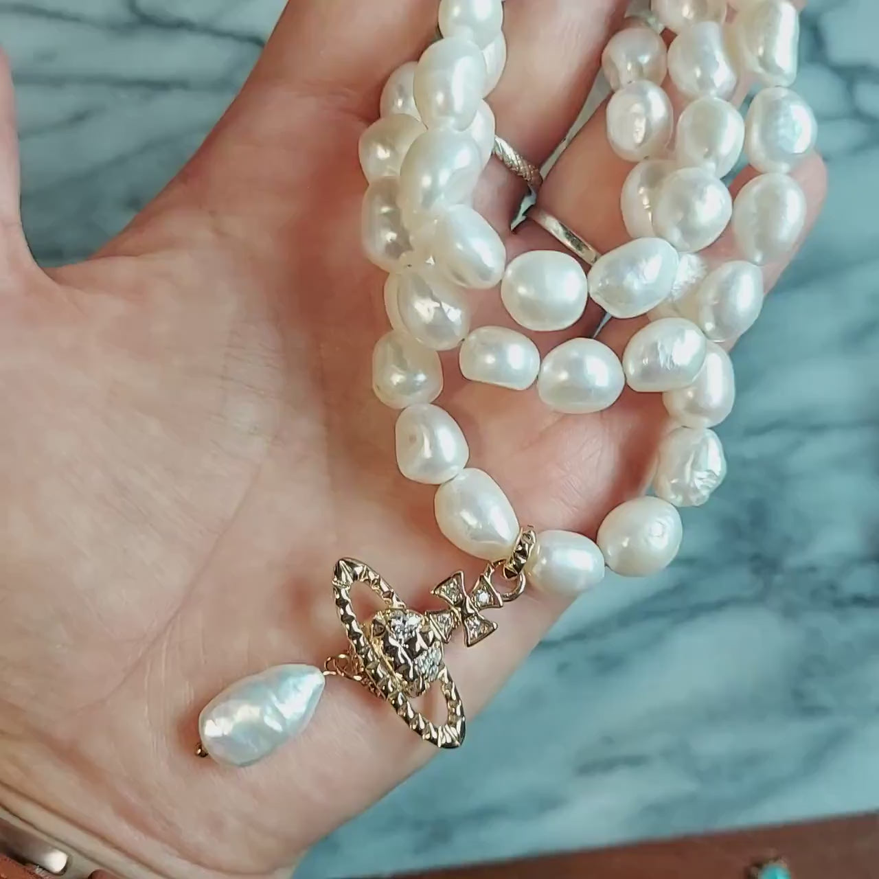 VICTORIA Three Layer Pearl / Black Pearl Necklace / Three Row Pearl Drop Choker