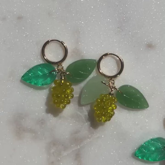 Leafy Grapes Huggie Earrings