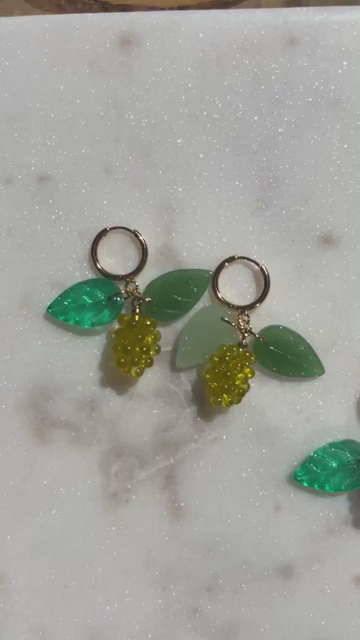 Leafy Grapes Huggie Earrings