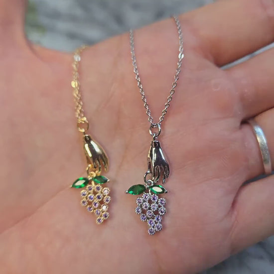 BACCHUS Hand Holding Grapes Necklace