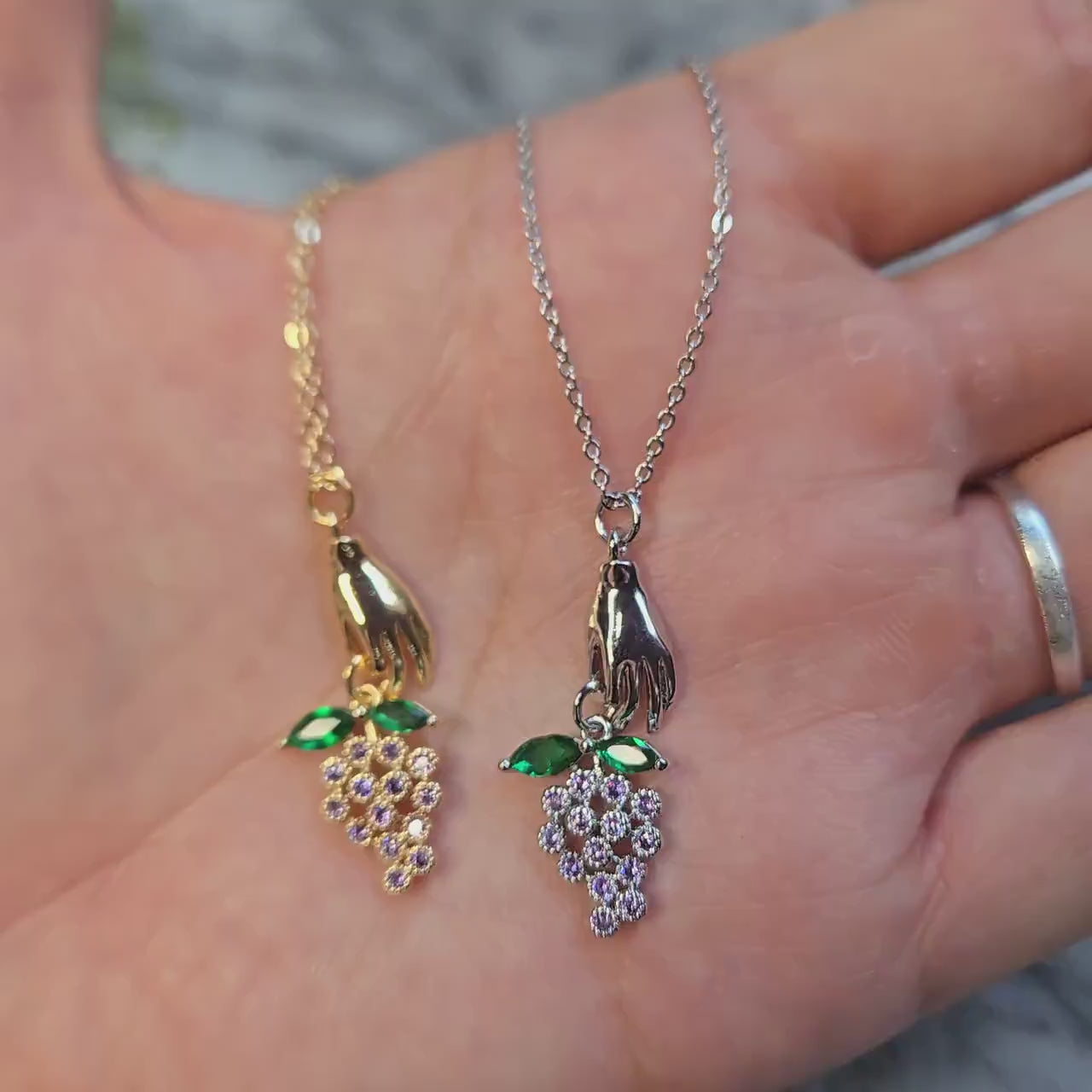 BACCHUS Hand Holding Grapes Necklace