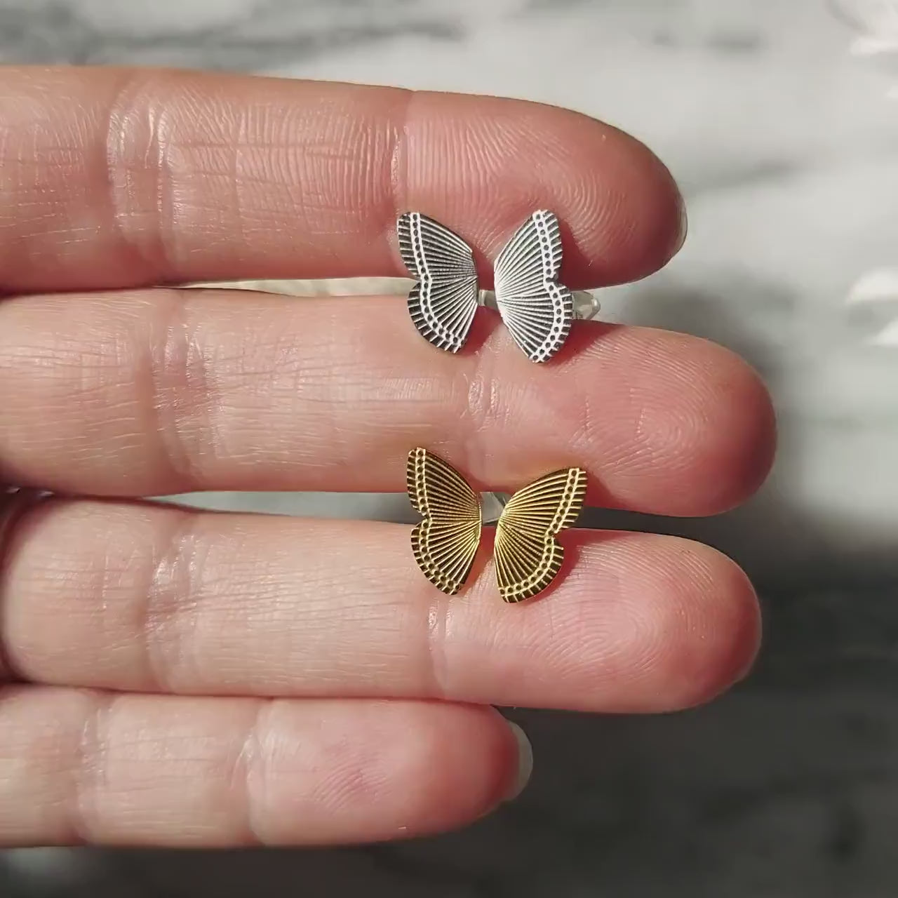PAPILLON Butterfly Wing Studs in Silver / Gold