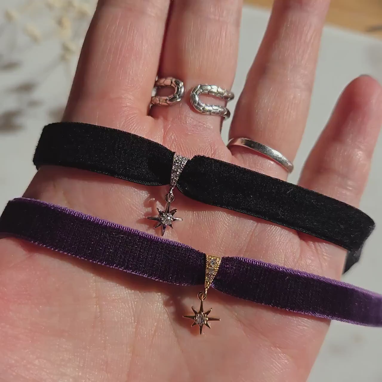 Dainty Star Gold/Silver Stretch Velvet Choker