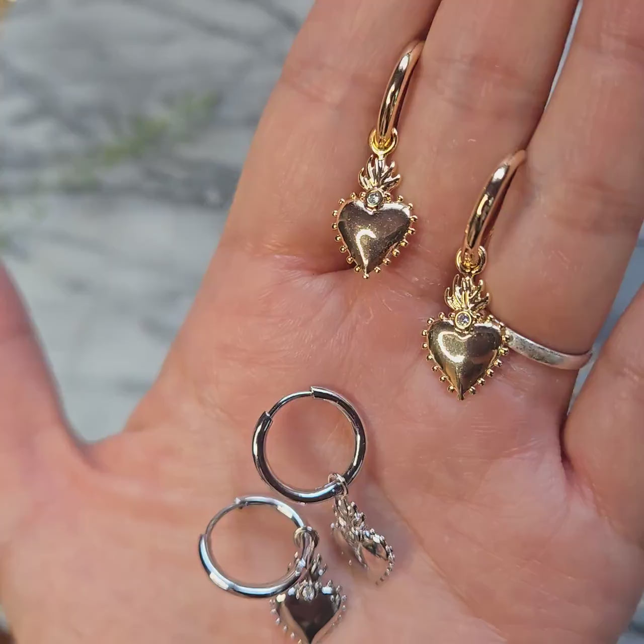 Sacred Heart Gold/Silver Hoop Earrings