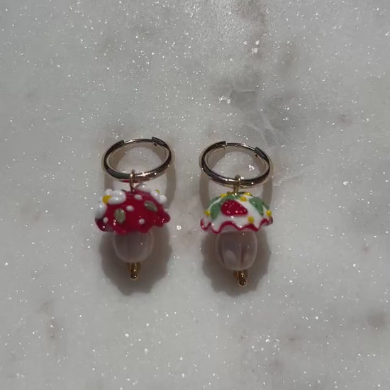 Mushroom Cupcake Hoop Earrings