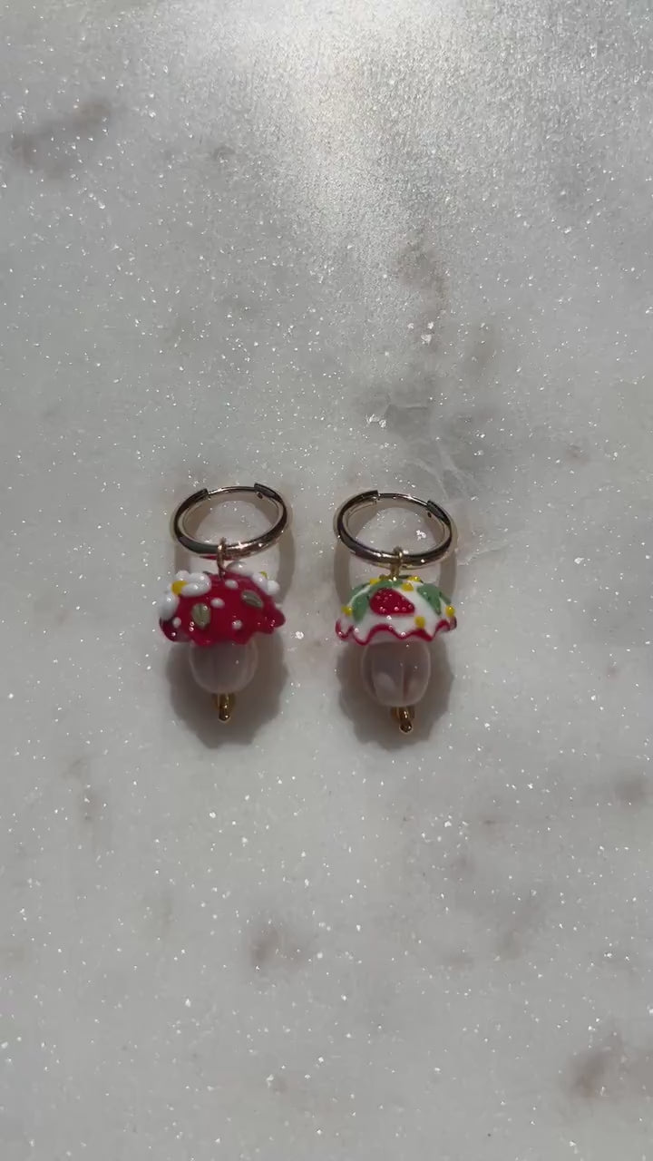 Mushroom Cupcake Hoop Earrings