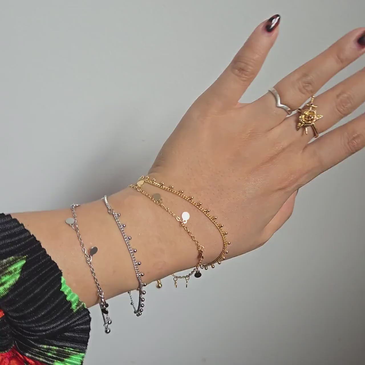 Gold Plated Dainty Chain Layering Adjustable Bracelets / Gold and Silver Bracelets