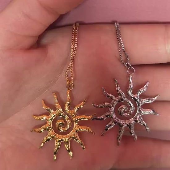 Sun Swirl Pendant Gold/Silver Chain Necklace
