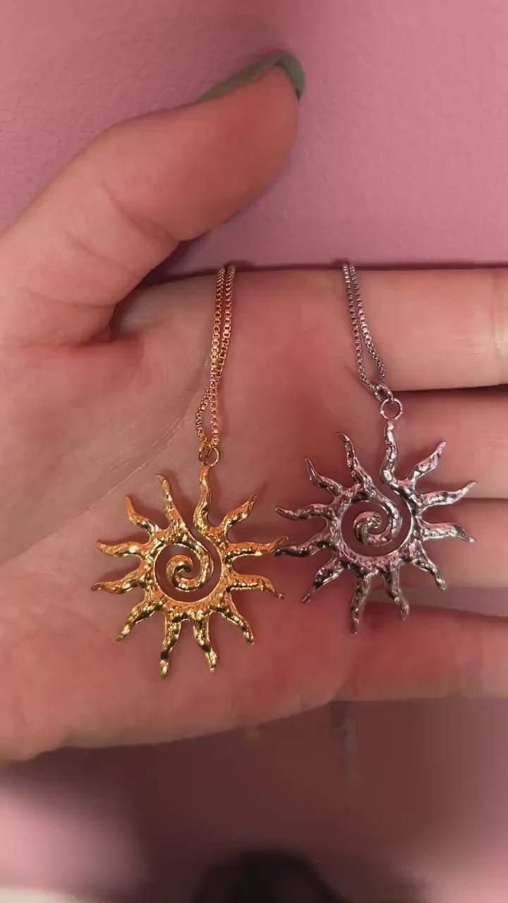 Sun Swirl Pendant Gold/Silver Chain Necklace