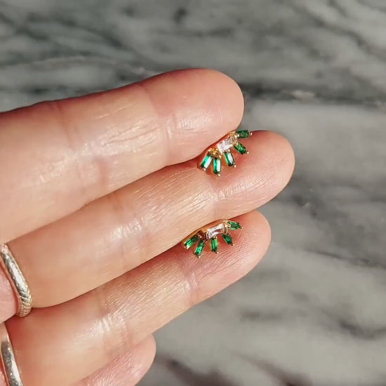 Dainty Art Deco Green Gem stud earrings
