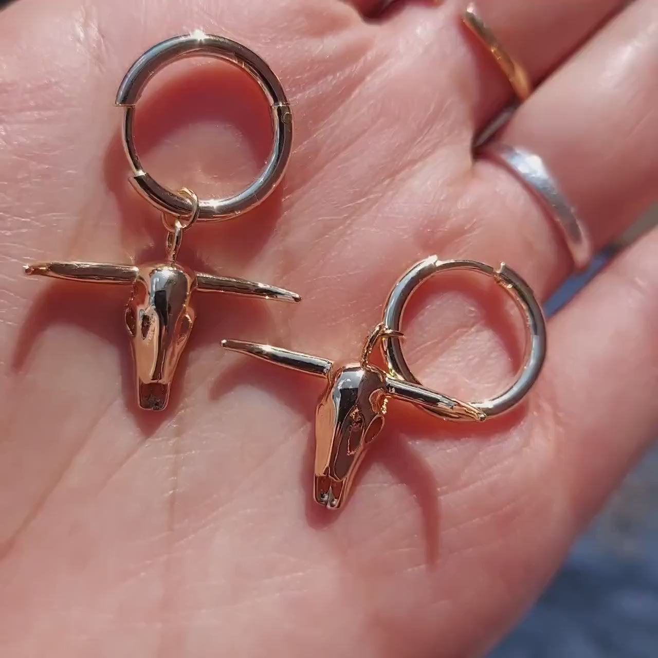 Gold Bull Skull Hoop Earrings