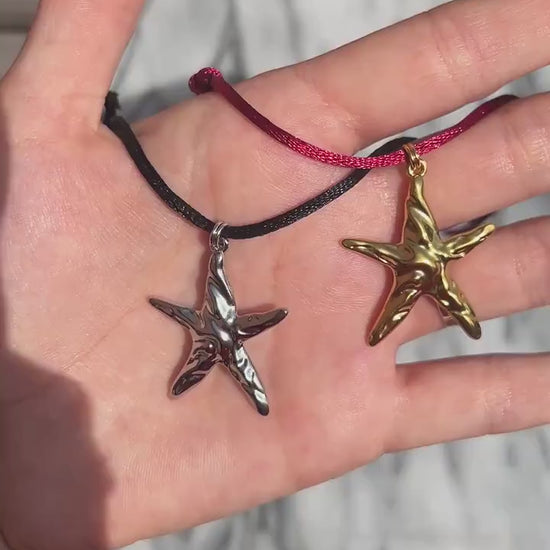 Starfish Gold/Silver pendant Nylon Sateen Cord Necklace