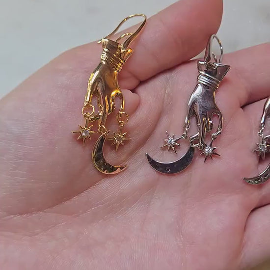 GAIA Hand with Moon and Stars Earrings