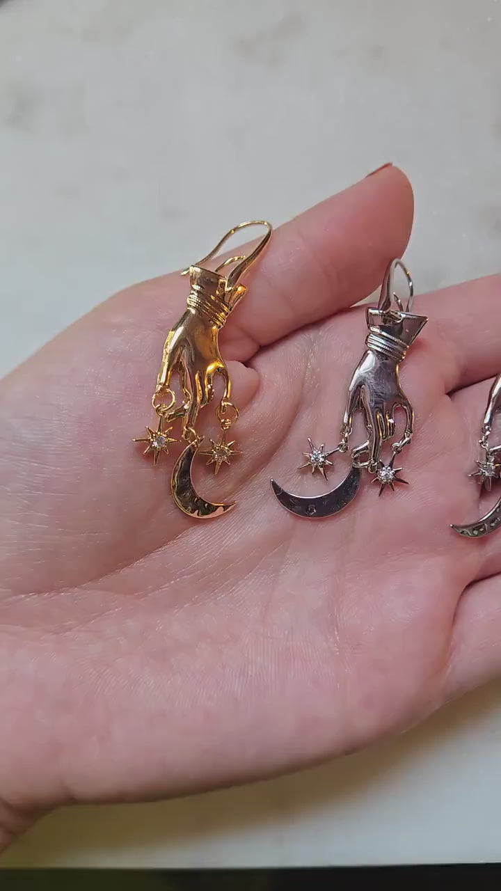 GAIA Hand with Moon and Stars Earrings