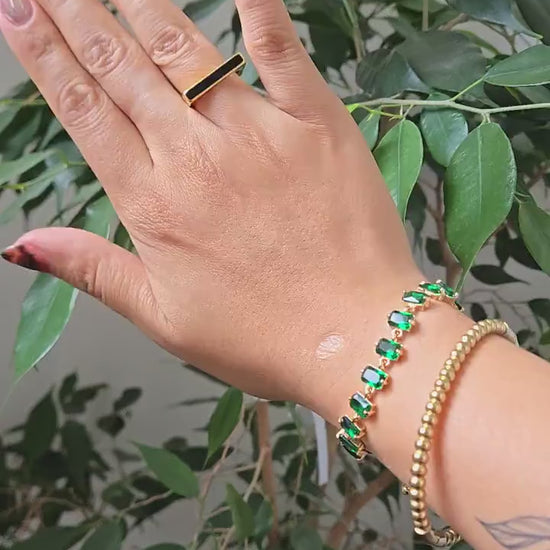 EVA Green and Gold Gem Chain Adjustable Bracelet