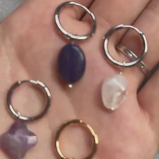 Semi-precious stone bead huggie earrings