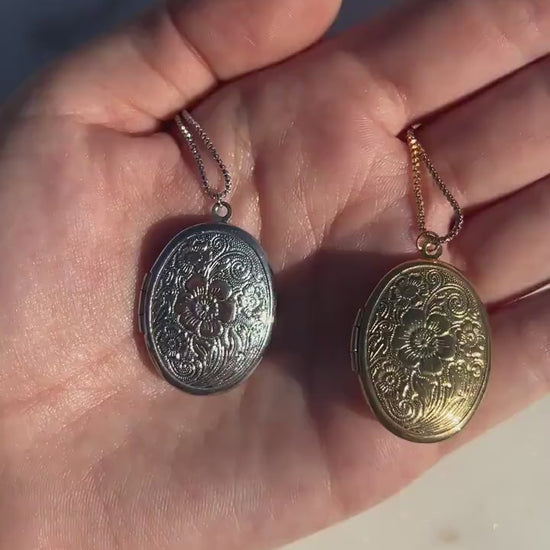 Gold/Silver Botanical Oval Locket Necklace