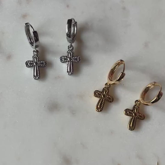Gold/Silver Chunky Gold Cross Huggies / Hoop Earrings