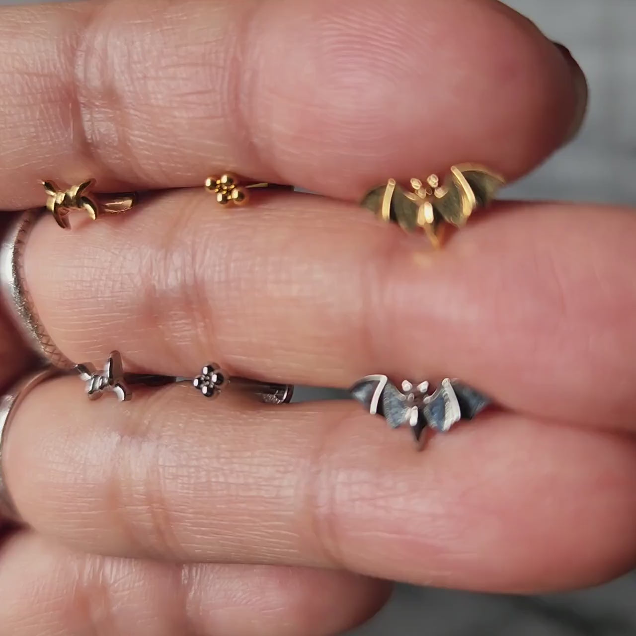 Flat Back Piercing / Screw on Stud / Bats / / Tragus / Conch/ Helix Piercing in Gold/ Silver