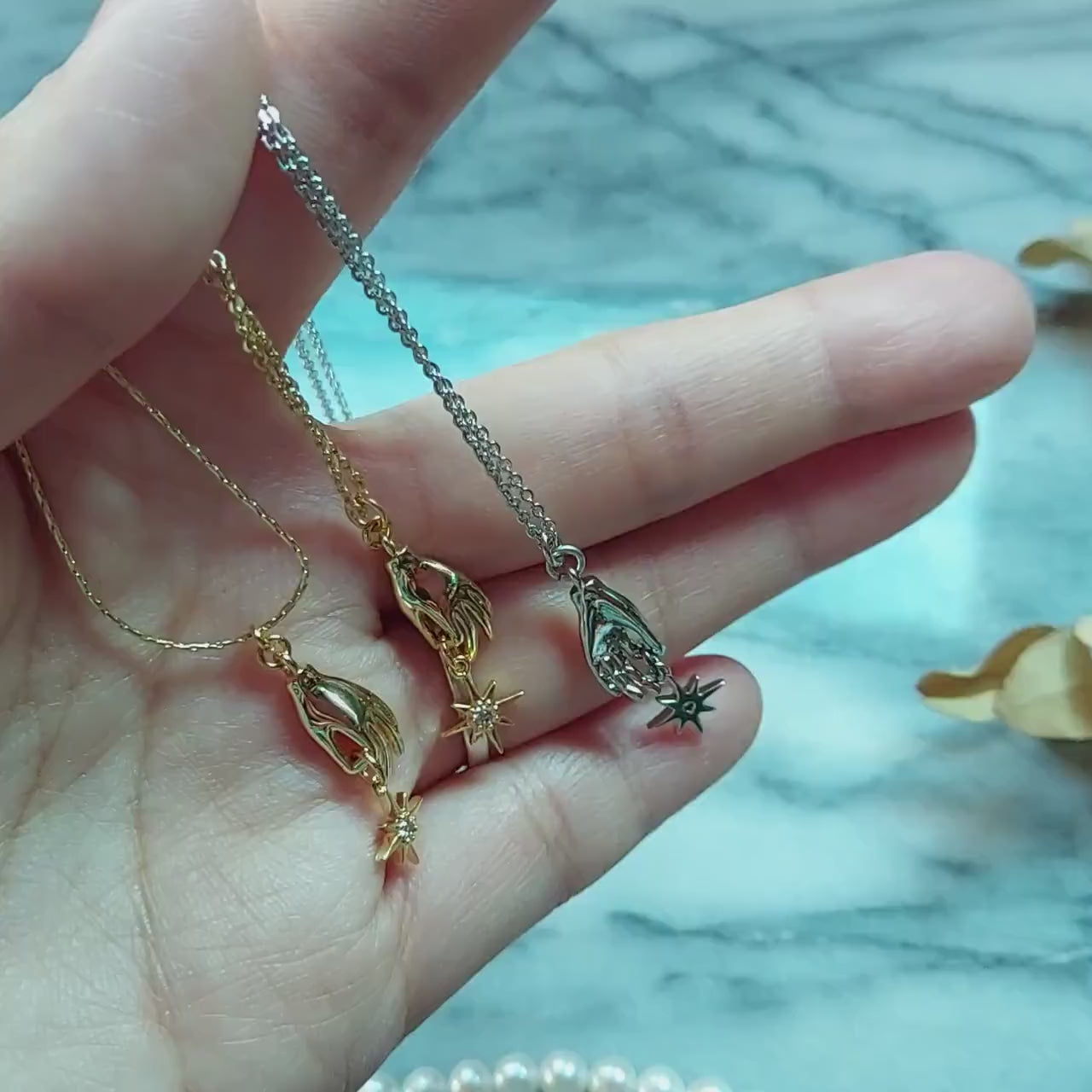 Dainty Gold/Silver Tarot Hand and Star Necklace