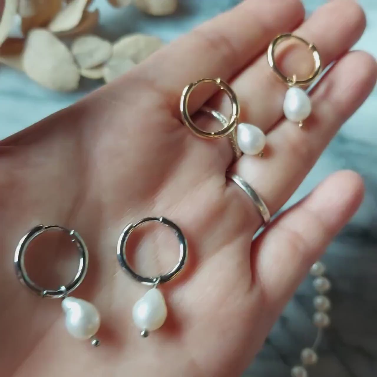 Teardrop Freshwater Pearl Minimal Huggie Hoop Earrings
