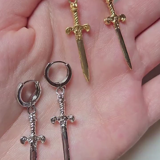 Gold/Silver/Gunmetal Antique Dagger SINGLE Huggie Hoop Earring / Tarot Sword Earring SINGLE
